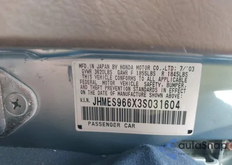 2003 Honda Civic Hybrid из США, поврежденный, VIN JHMES966X3S031604